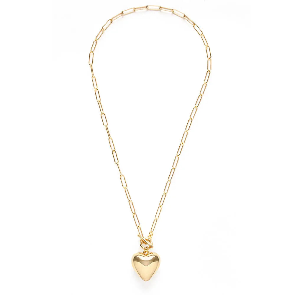 Puffed Heart on Toggle ChainNecklace