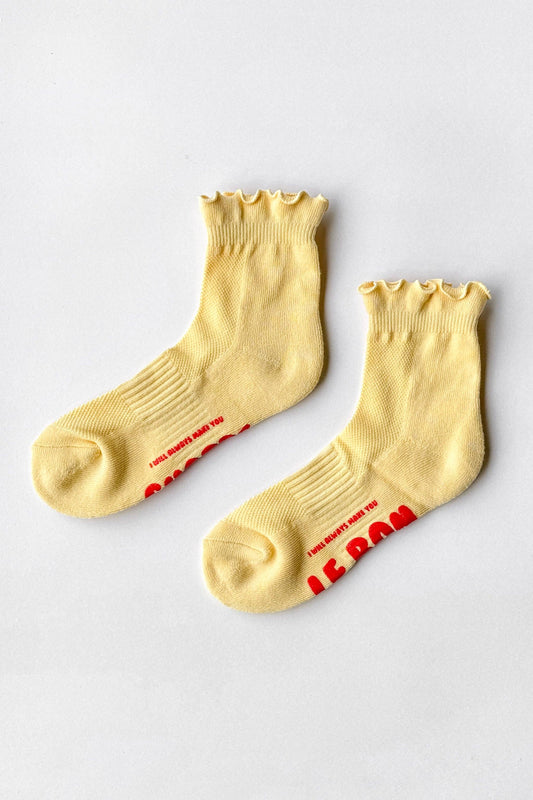 Ruffled Hugger Crew Socks  (Wholesale): BANANA CREAM / RED