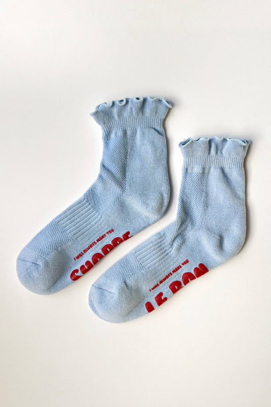 Ruffled Hugger Crew Socks  (Wholesale): PERIWINKLE / RED