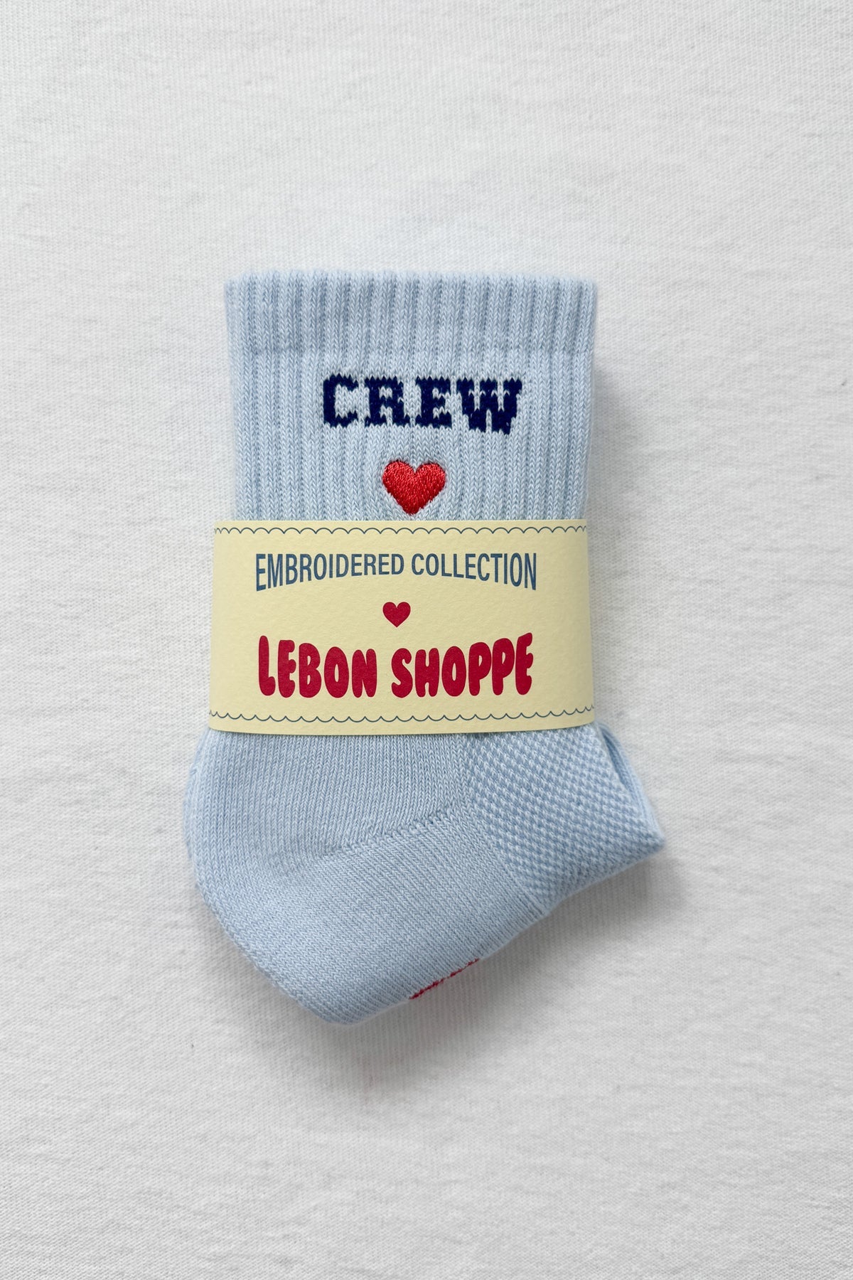Embroidered Crew Socks: Sky Blue