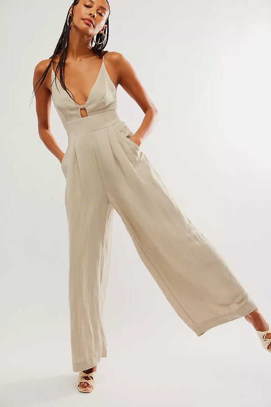 Emma Linen Blend Wide Leg Jumpsuit
