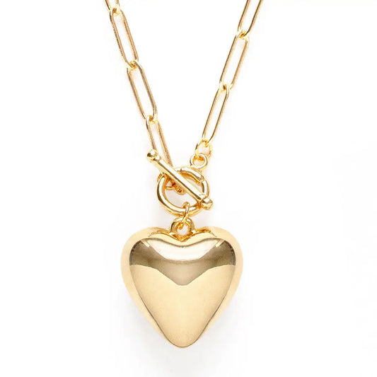 Puffed Heart on Toggle ChainNecklace
