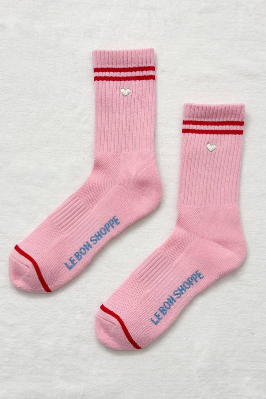 Embroidered Boyfriend Socks (wholesale): Amour Pink + Heart